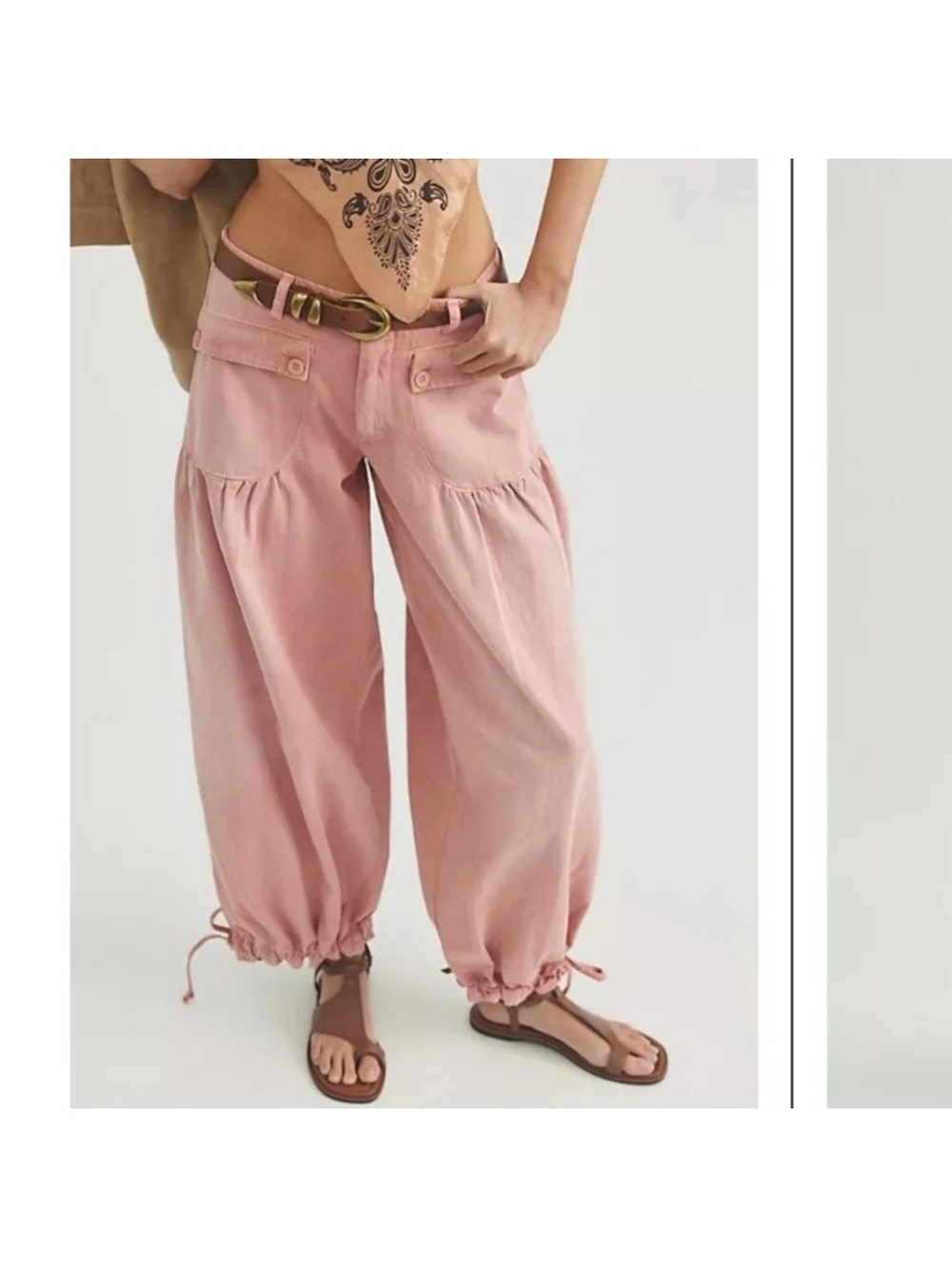 We The Free Dusty Rose Wide-Leg Cargo Pants with Drawstring Ankles